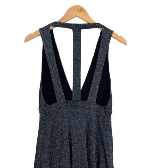 Free People Glittery Deep-V Mini Dress With Strappy Back Design Black & Silver S - Picture 4 of 9